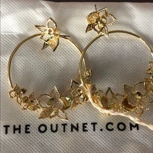 Gold and rhinestone dangling hoop earrings